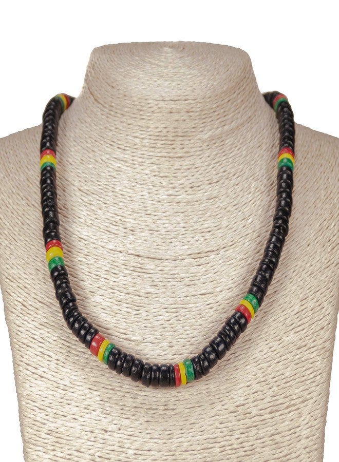 BlueRica Black & Rasta Coconut Shell Beads Necklace (24") - Image 2