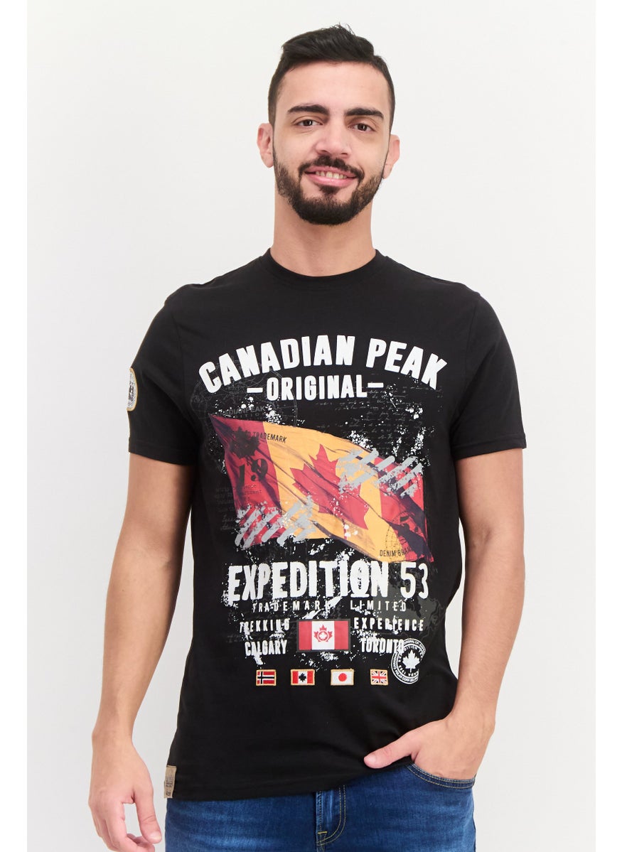 Canadian Peak - Men Crew Neck Short Sleeve Brand Logo T Shirt, Black Combo - Image 1