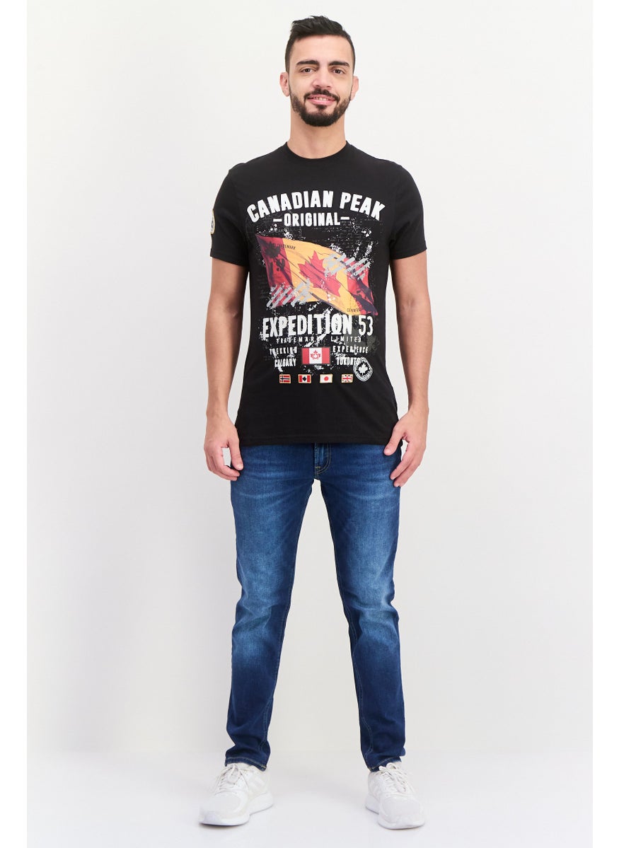 Canadian Peak - Men Crew Neck Short Sleeve Brand Logo T Shirt, Black Combo - Image 1