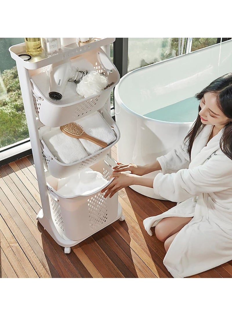 DubaiGallery 3-Tier Laundry Basket, Portable Home Rolling Laundry Hamper Cart w/Wheels, Clothes Hamper with Portable Storage Baskets for Bathroom Laundry Room Dorm, White - Image 3