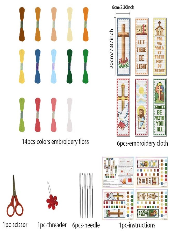 FREEBLOSS 22*8cm 6 Set Cross Stitch Bookmark Kits Plaid Biblical Themes Cross Stitch Patterns DIY Bookmarks Cross Stitch Kits Stamped Embroidery Bookmarks Kit Counted Cross Stitch Kits for Beginners - Image 2