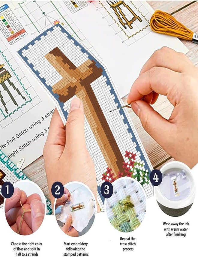 FREEBLOSS 22*8cm 6 Set Cross Stitch Bookmark Kits Plaid Biblical Themes Cross Stitch Patterns DIY Bookmarks Cross Stitch Kits Stamped Embroidery Bookmarks Kit Counted Cross Stitch Kits for Beginners - Image 4