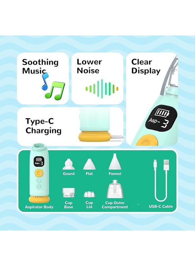 Baby Nasal Aspirator, Electric Nose Suction with 3Pcs Silicone Nose Tips, 3 Levels of Suction, Music Soothing Function Rechargeable Portable for Newborns, Toddlers, Clear Nasal Congestion - Image 5