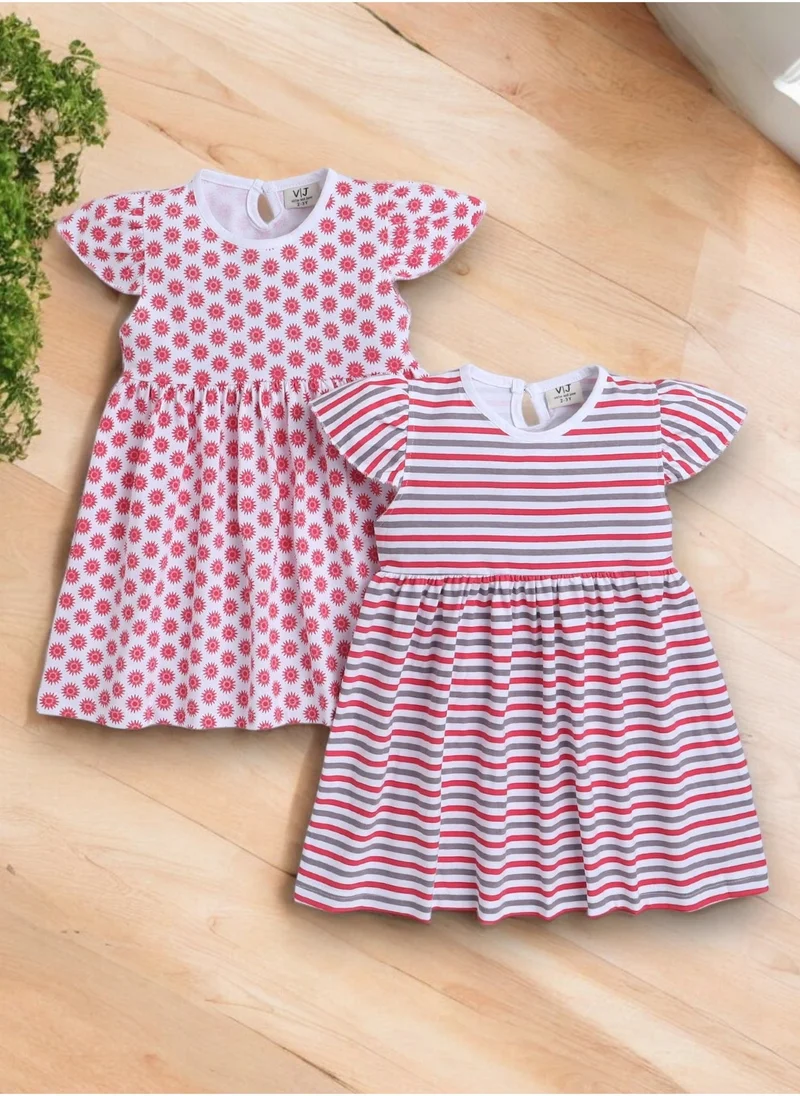 Victor And Jane  GIRLS 2 PACK DRESS - Printed Flutter-Sleeve Dress for Women | Best Price UAE