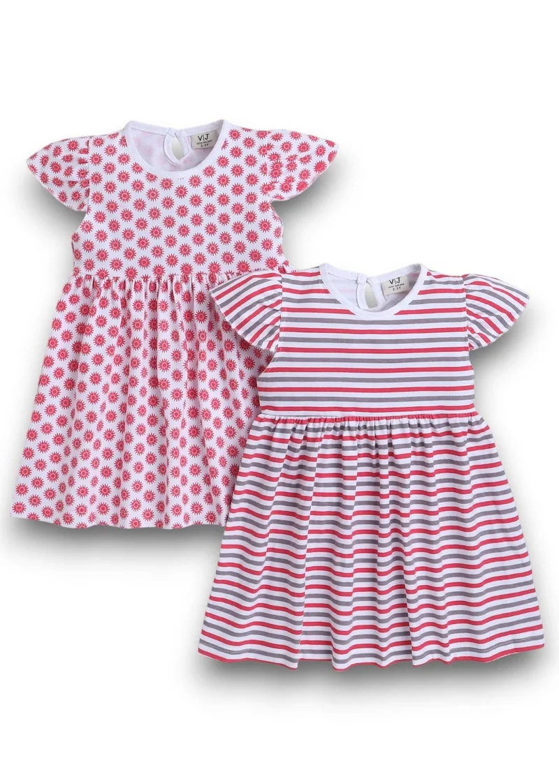 فكتور اند جين فستان بأكمام قصيرة مطبوع بالكامل من فيكتور وجين - فستان (عبوة من قطعتين)