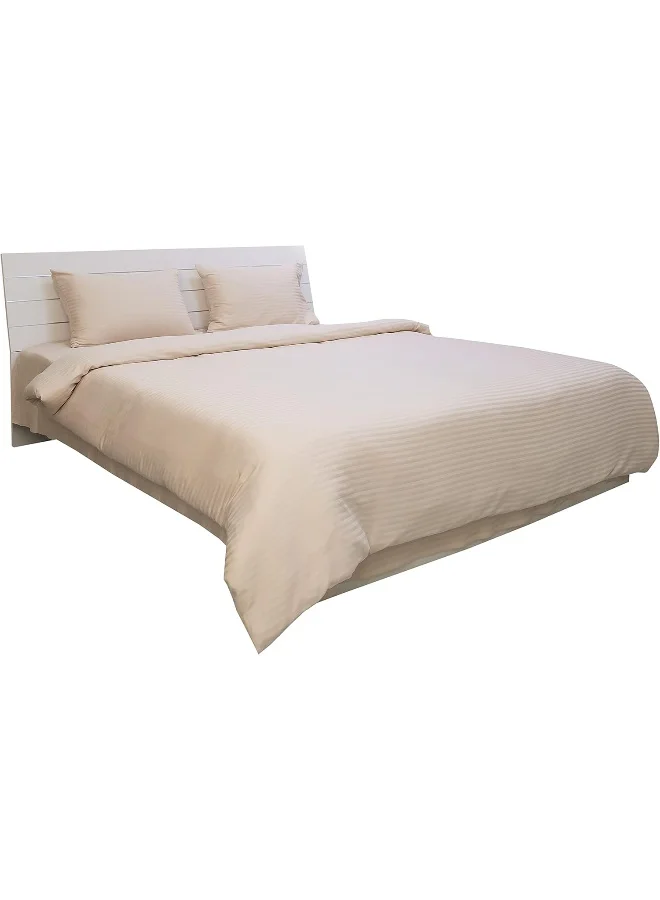 Hotel Linen Klub Hotel Linen Klub Double Comforter Set - 6 Pieces, Luxurious 100% Cotton with 250 Thread Count Sateen, Stylish Classic Stripe Pattern - Soft Microfiber Filling, Size: 220 x 240 cm, Ivory