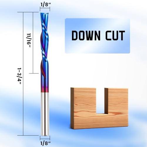 HQMaster Downcut Bit 1/8" Shank Down Cut Spiral CNC Router Bits End Mill Tungsten Carbide Milling Cutter Set 5 Pack (1/8" Cutting Diameter) - Image 2