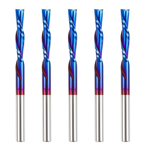 HQMaster Downcut Bit 1/8" Shank Down Cut Spiral CNC Router Bits End Mill Tungsten Carbide Milling Cutter Set 5 Pack (1/8" Cutting Diameter) - Image 1