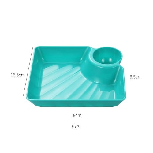 TOMATUS® Chip Dip Serving Platter Set, Plastic Dumpling Plates with Sauce Compartment, Square Serving Dish Sushi Plates, Small Dip Tray for Appetizer, Taco Salsa, Fruit, Fries, Pack of 8, Green - Image 3