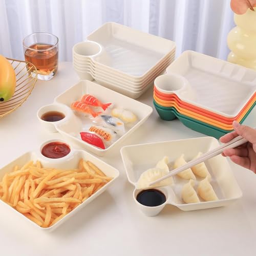 TOMATUS® Chip Dip Serving Platter Set, Plastic Dumpling Plates with Sauce Compartment, Square Serving Dish Sushi Plates, Small Dip Tray for Appetizer, Taco Salsa, Fruit, Fries, Pack of 8, Green - Image 5
