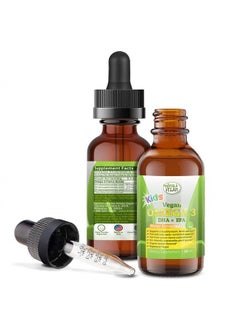 Omega 3 for Kids - Organic Lemon, Vegan, Liquid Supplement - Kids Fish Oil with DHA, EPA, DPA Fatty Acids - Plant Based Algae Oil - Immune, Heart, Brain Health for Children- 30-60 Doses