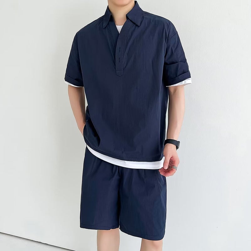 Sportswear Suit Men'S Summer Short-Sleeved T-Shirt Basketball Clothes Casual Shorts Two-Piece Korean Fashion - Image 3