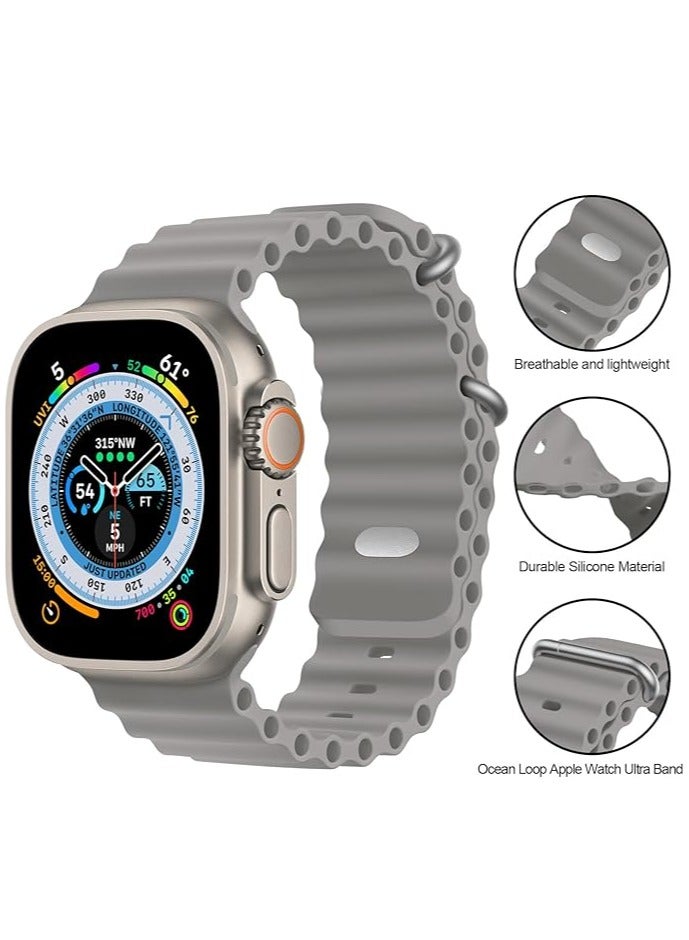 Sport New Silicone Band Compatible with Apple Watch Ultra Ocean 42/44/45/49mm Strap for iWatch Series Ultra 8 7 6 5 SE-Gray - Image 2