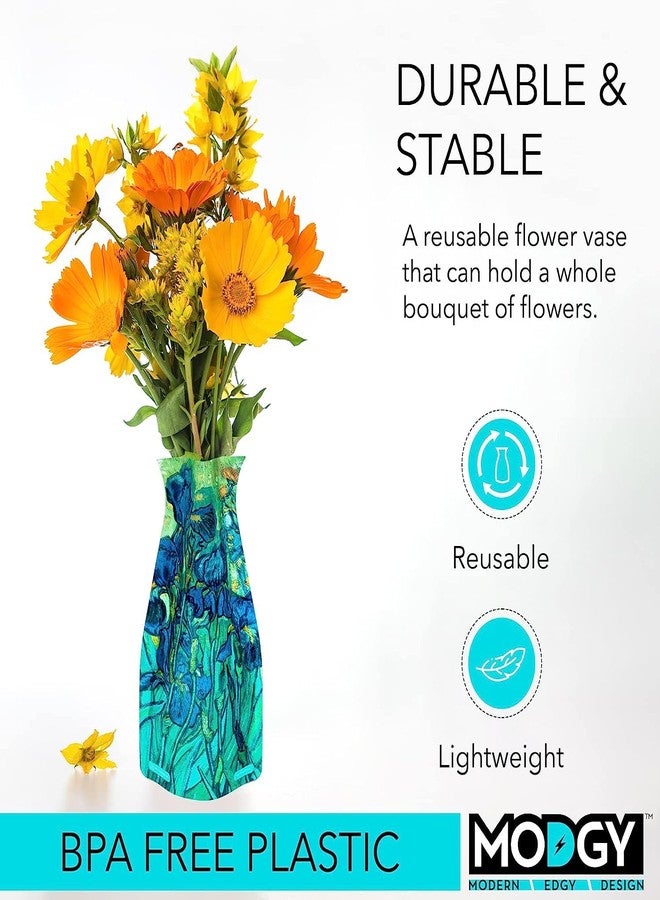 MODGY Collapsible and Expandable Plastic Flower Vase, Unbreakable, Foldable, Decorative Modern Centerpieces, Table Decorations, Van Gogh Irises, 1 Pack - Image 3