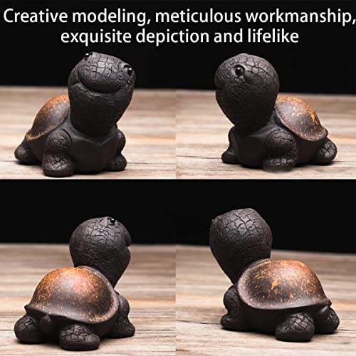 EAEDMY Purple Sand Tea Pet Angry Cat Bat Tortoise Puppy Figurine, Cute Kungfu Tea Pet Gift for Tea Lover Friend, Tea Table Desk Tearoom Home Decoration Ornament (1.Smiling Turtle) - Image 2