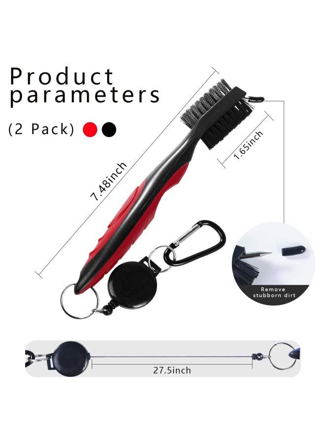OBTANIM 2 Pack Golf Club Brush Groove Cleaner Tools with Retractable Zip-line Aluminum Carabiner for Golf Club Bag Accessories (Red and Black) - Image 2