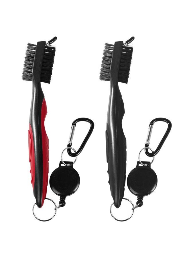 OBTANIM 2 Pack Golf Club Brush Groove Cleaner Tools with Retractable Zip-line Aluminum Carabiner for Golf Club Bag Accessories (Red and Black) - Image 1
