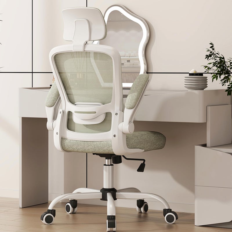 Mimoglad Office Chair High Back Ergonomic Desk Chair with Adjustable Lumbar Support and Headrest Swivel Task Chair with flipup Armrests for Guitar Playing Modern Beige