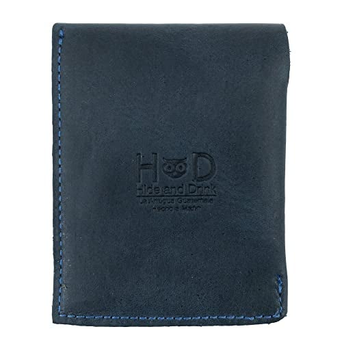 Hide & Drink, Vertical Card Holder Handmade from Full Grain Leather, Holds Up to 4 Cards Plus Folded Bills, Pocket Wallet, Card & Cash Organizer :: Slate Blue - Image 3