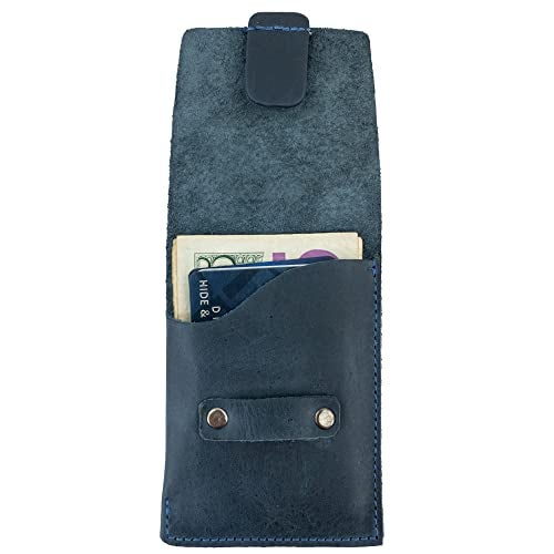 Hide & Drink, Vertical Card Holder Handmade from Full Grain Leather, Holds Up to 4 Cards Plus Folded Bills, Pocket Wallet, Card & Cash Organizer :: Slate Blue - Image 4