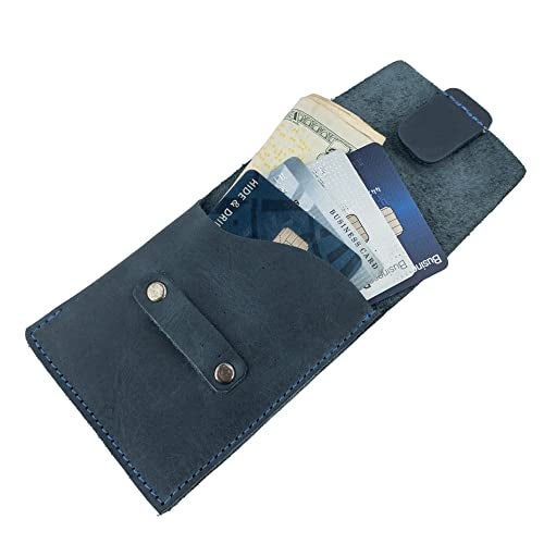 Hide & Drink, Vertical Card Holder Handmade from Full Grain Leather, Holds Up to 4 Cards Plus Folded Bills, Pocket Wallet, Card & Cash Organizer :: Slate Blue - Image 2
