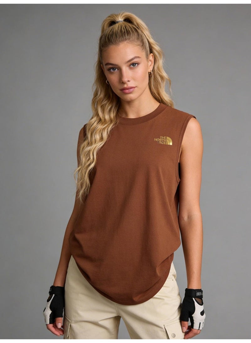 THE NORTH FACE North sleeveless vest T-shirt gold logo printing loose version-cotton round neck-the same for men and women - Image 1