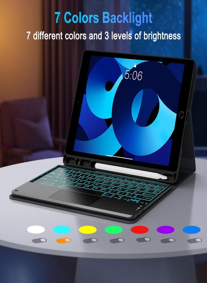 YUNPLE for iPad 9th Generation Case with Keyboard, Multi-Touch Trackpad, 7 Color Backlit Wireless Detachable Folio Keyboard Cover with Pencil Holder,10.2'' Keyboard Case for iPad 9th 8th 7th Gen Blue - Image 3