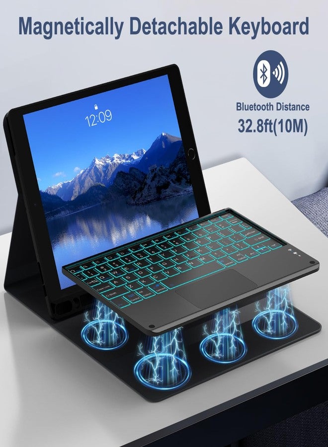 YUNPLE for iPad 9th Generation Case with Keyboard, Multi-Touch Trackpad, 7 Color Backlit Wireless Detachable Folio Keyboard Cover with Pencil Holder,10.2'' Keyboard Case for iPad 9th 8th 7th Gen Blue - Image 4