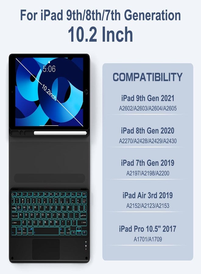 YUNPLE for iPad 9th Generation Case with Keyboard, Multi-Touch Trackpad, 7 Color Backlit Wireless Detachable Folio Keyboard Cover with Pencil Holder,10.2'' Keyboard Case for iPad 9th 8th 7th Gen Blue - Image 2