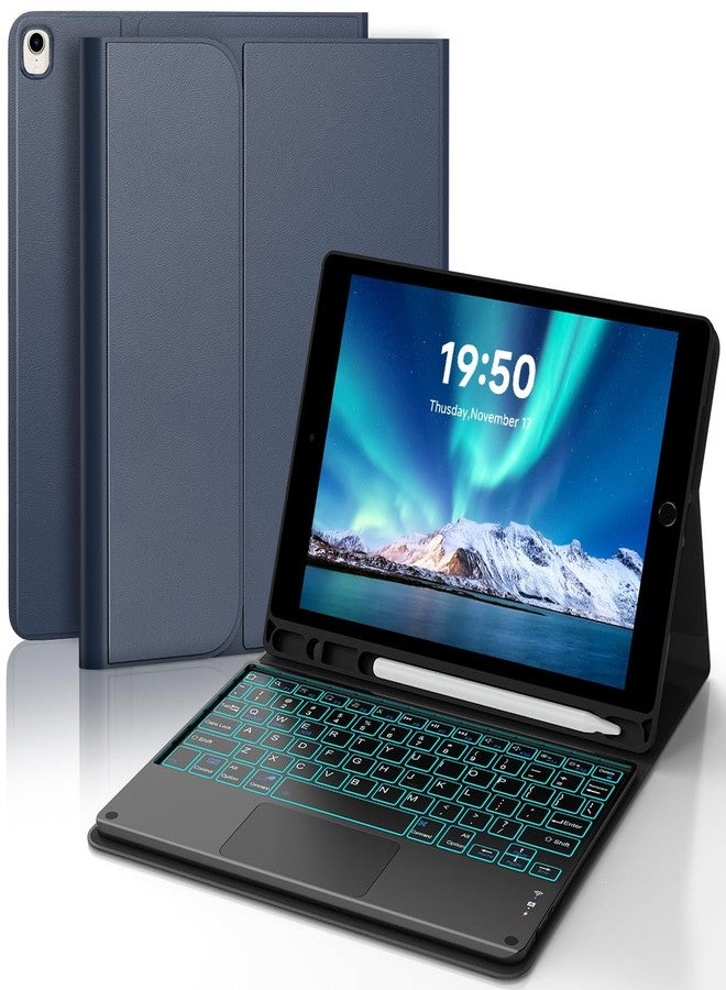 YUNPLE for iPad 9th Generation Case with Keyboard, Multi-Touch Trackpad, 7 Color Backlit Wireless Detachable Folio Keyboard Cover with Pencil Holder,10.2'' Keyboard Case for iPad 9th 8th 7th Gen Blue - Image 1