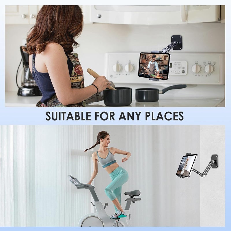 Azonee Tablet Wall Mount Holder, Aluminium Extendable Arm, 360° Rotating Base, Foldable and Adjustable for iPad Pro Air Mini, for Galaxy Tab, 6.3-9 Inch Tablets and Phones, Black - Image 2