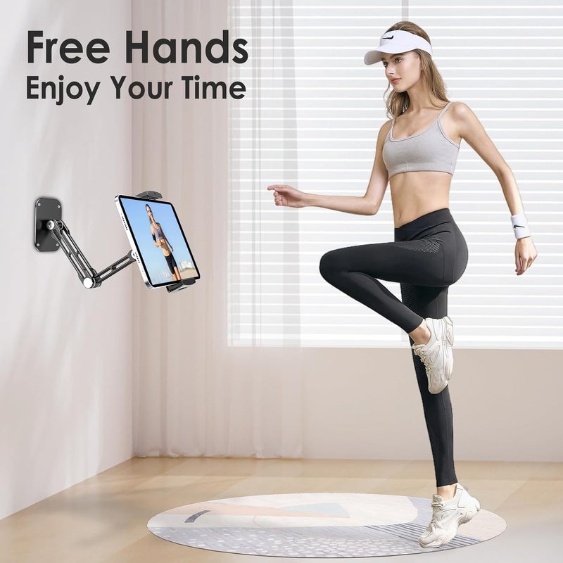 Azonee Tablet Wall Mount Holder, Aluminium Extendable Arm, 360° Rotating Base, Foldable and Adjustable for iPad Pro Air Mini, for Galaxy Tab, 6.3-9 Inch Tablets and Phones, Black - Image 3