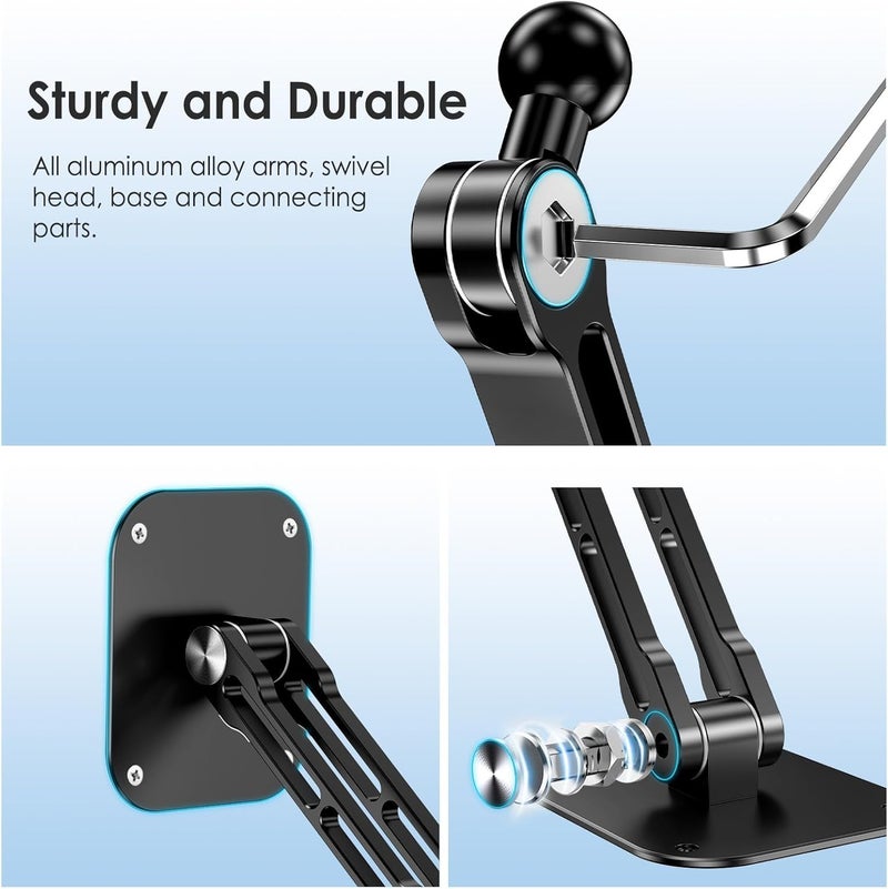 Azonee Tablet Wall Mount Holder, Aluminium Extendable Arm, 360° Rotating Base, Foldable and Adjustable for iPad Pro Air Mini, for Galaxy Tab, 6.3-9 Inch Tablets and Phones, Black - Image 5