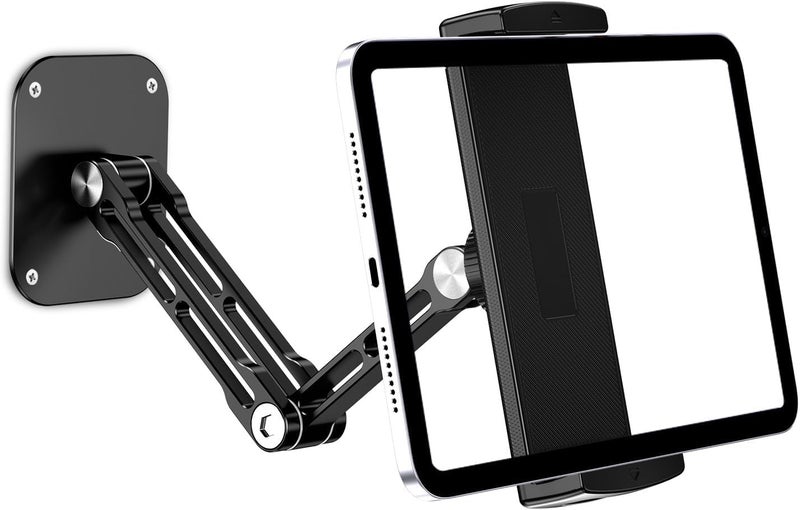 Azonee Tablet Wall Mount Holder, Aluminium Extendable Arm, 360° Rotating Base, Foldable and Adjustable for iPad Pro Air Mini, for Galaxy Tab, 6.3-9 Inch Tablets and Phones, Black - Image 1