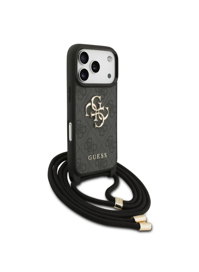 GUESS iPhone 17 Pro Max 4G PU Leather Case With big 4G Logo & Lanyard  / Easy Snap On / Drop Protection / Slim Profile / Light Weight / Back Cover -Black - Image 2
