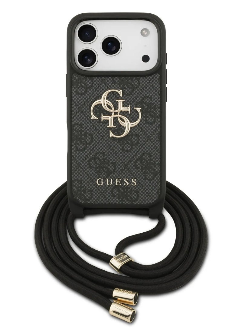 GUESS iPhone 17 Pro Max 4G PU Leather Case With big 4G Logo & Lanyard  / Easy Snap On / Drop Protection / Slim Profile / Light Weight / Back Cover -Black - Image 1