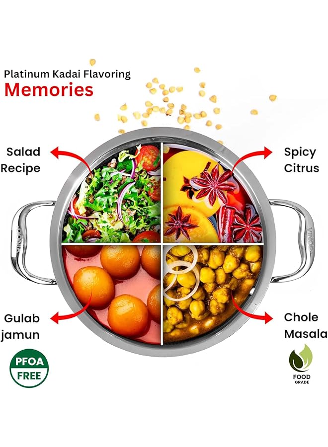 فينود قدر طهي/ووك بلاتينيوم تريبلي من الفولاذ المقاوم للصدأ مع غطاء من الستانلس ستيل، سعة 3.7 لتر (28 سم) | سمك 2.5 مم | مقابض جانبية متينة مثبتة بمسامير | مناسب لمواقد الحث والغاز | معدن ساس - Image 3
