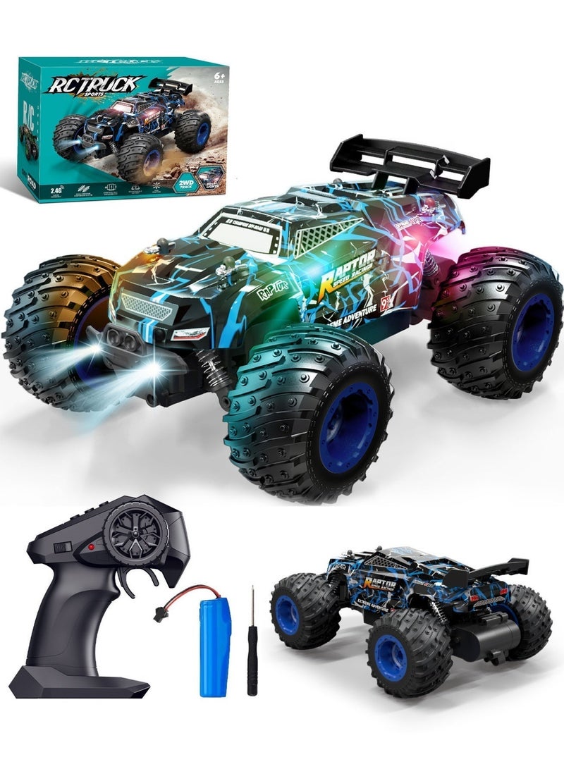 RC Cars, Remote Control Car Monster Truck for Boys Age 4-7 8-12, 2.4GHz 2WD Rc Car with Bodylight, All Terrain Remote Control Truck, Toy Cars Fast RC Car 20KMH, 40Mins
