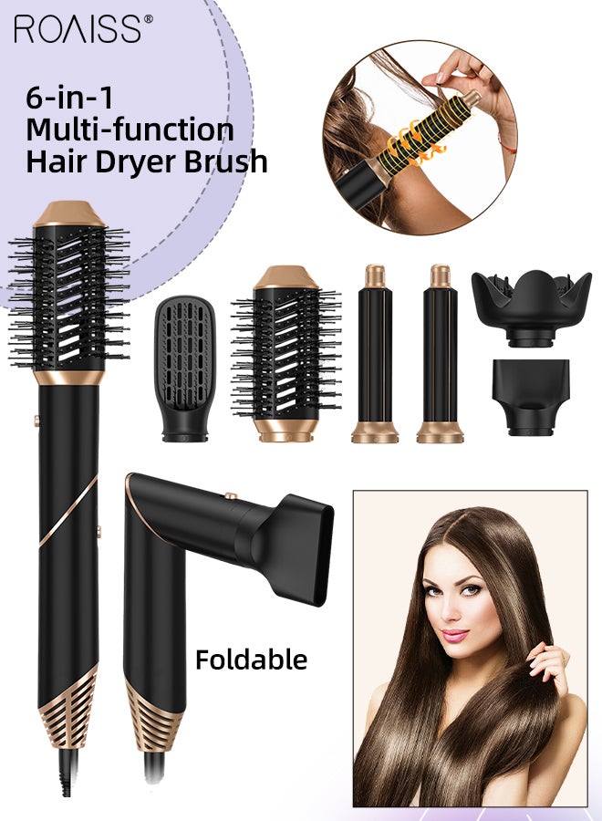 رويس فرشاة مجفف الشعر متعددة الوظائف 6 في 1، رأس تصفيف قابل للاستبدال، مشط هواء ساخن قابل للطي سريع التسخين، لطيف وغير ضار بالشعر، مناسب لجميع تسريحات الشعر - Image 1