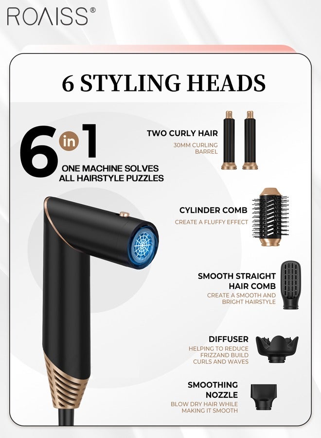 رويس فرشاة مجفف الشعر متعددة الوظائف 6 في 1، رأس تصفيف قابل للاستبدال، مشط هواء ساخن قابل للطي سريع التسخين، لطيف وغير ضار بالشعر، مناسب لجميع تسريحات الشعر - Image 4