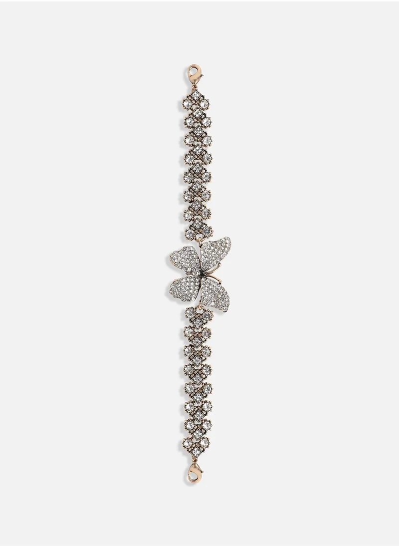 SOHI Crystal Butterfly Bracelet - Silver-Colour