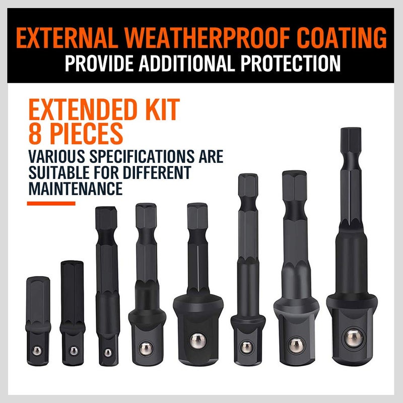 HORUSDY 8-Piece Impact Sockets Adapter Sets, Hex Shank 1/4" 3/8" 1/2" - Image 4