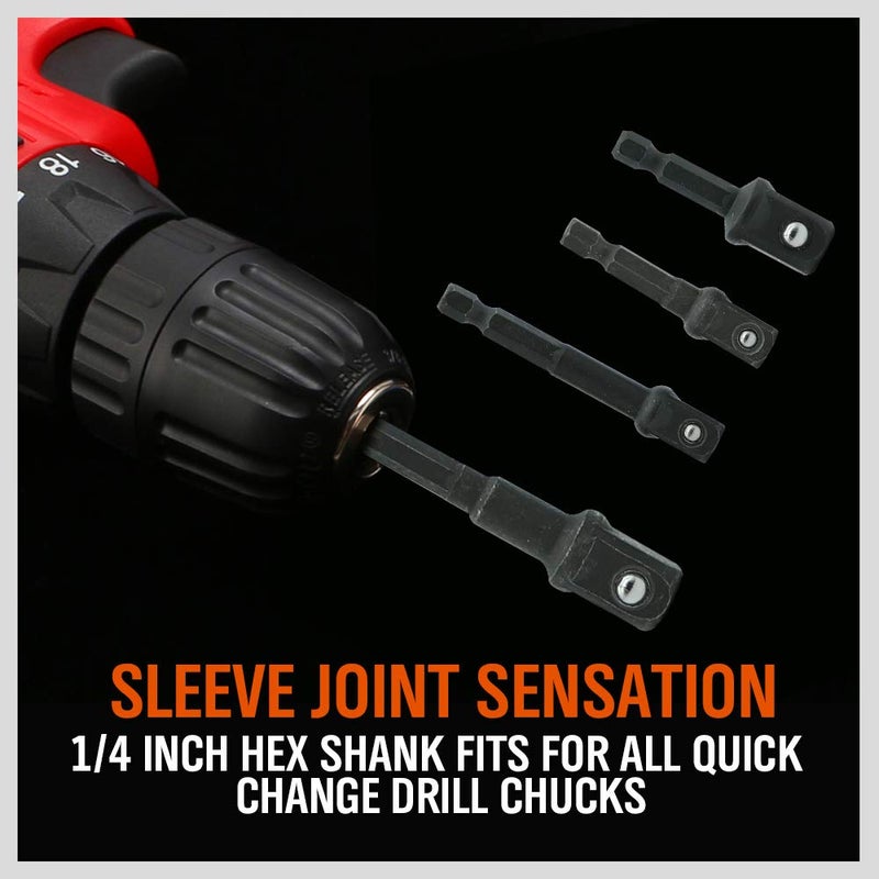 HORUSDY 8-Piece Impact Sockets Adapter Sets, Hex Shank 1/4" 3/8" 1/2" - Image 3