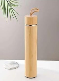 Eco Friendly Stainless Steel Bamboo Water Bottle with Carrying Handle, Insulated Stainless Steel Thermos, Double Wall Tumbler for Hot/Cold Tea, Coffee, and Juices, 16 oz
