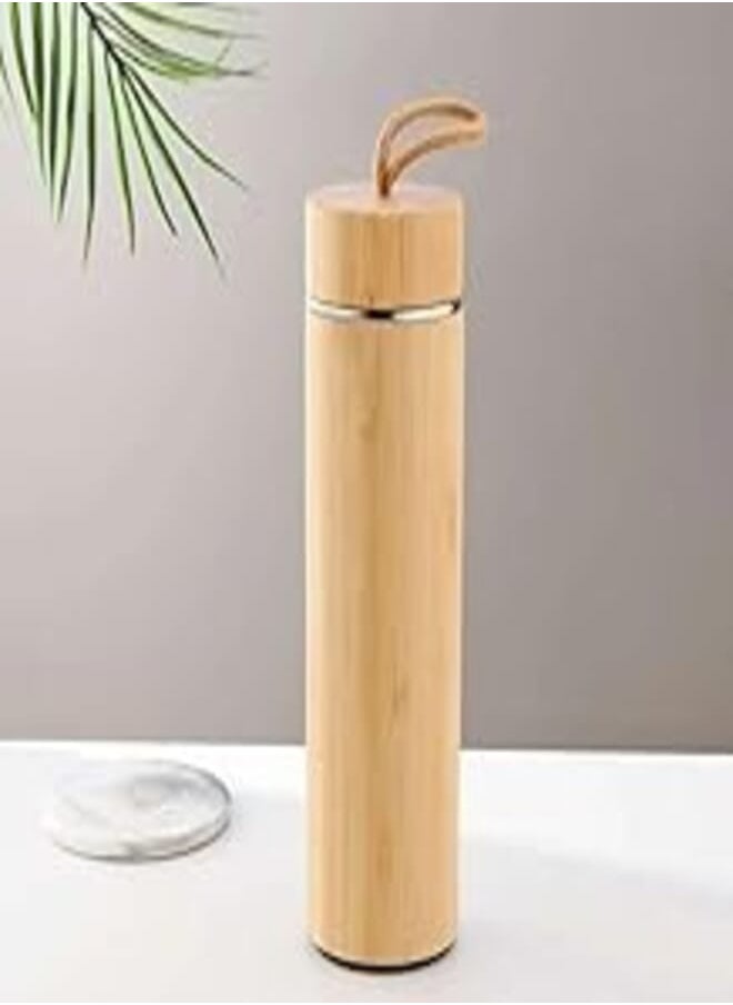 Generic - Eco Friendly Stainless Steel Bamboo Water Bottle with Carrying Handle, Insulated Stainless Steel Thermos, Double Wall Tumbler for Hot/Cold Tea, Coffee, and Juices, 16 oz - Image 1