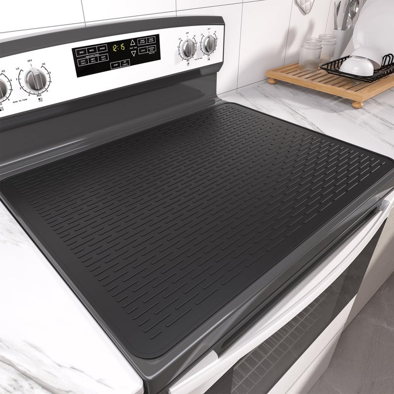 Stove Top Cover for Electric Stove Range Covers for Electric StoveSilicone XXL Dish Drying Mat Glass Cooktop Covers Flat RV Range top Mats Black 28x20