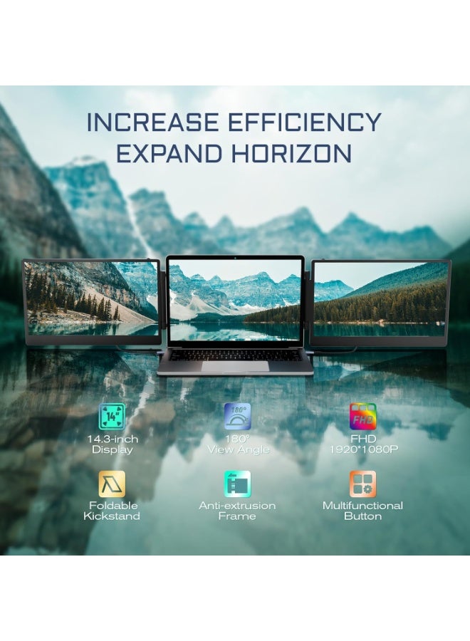 Teamgee 14.3" Laptop Screen Extender, FHD 1080P IPS Portable Monitor with Foldable Stand & Speakers, Compatible with 13”-17” Laptops (Diagonal), HDMI/USB-A/Type-C, for Windows/Mac/Chrome/Switch - Image 2