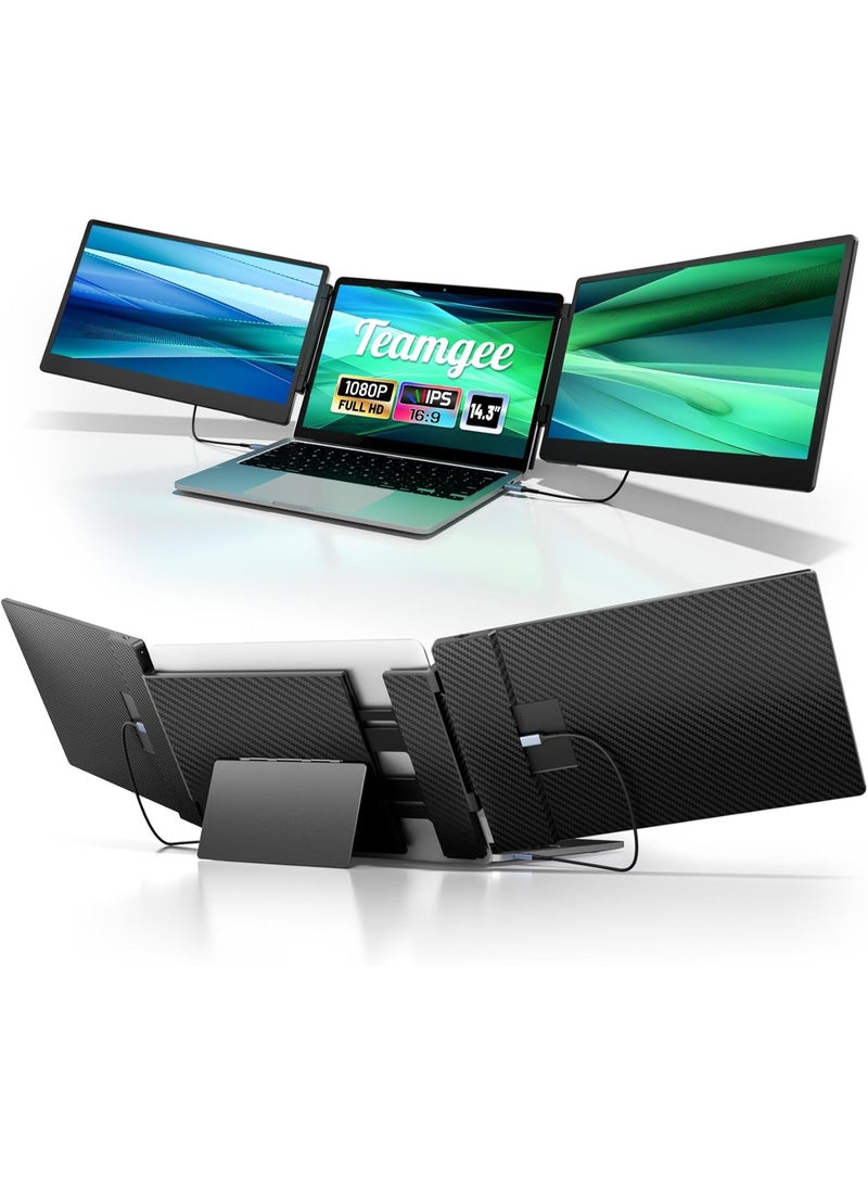 Teamgee 14.3" Laptop Screen Extender, FHD 1080P IPS Portable Monitor with Foldable Stand & Speakers, Compatible with 13”-17” Laptops (Diagonal), HDMI/USB-A/Type-C, for Windows/Mac/Chrome/Switch - Image 1
