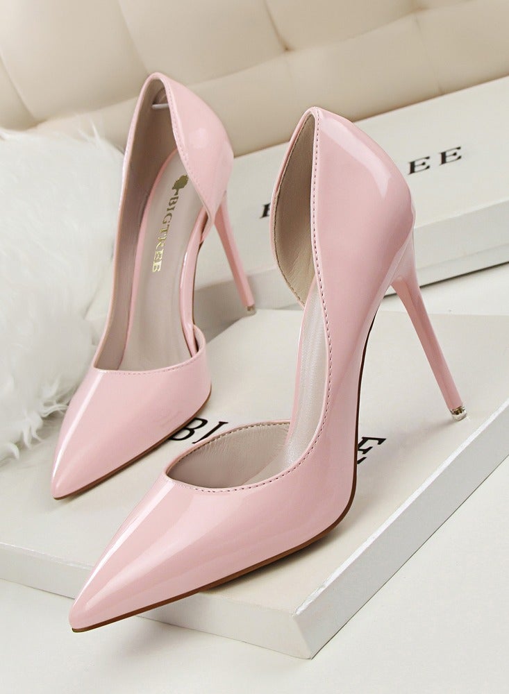 بيج تري Women's Solid Color Fashionable Stiletto Pumps 10.5cm Elegant Gorgeous Closed Pointed Toe Slip On Solid High Heels Pink - Image 1