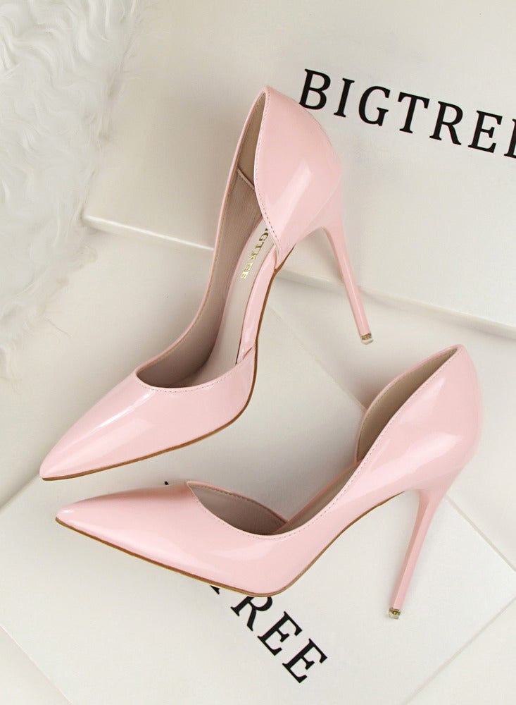 بيج تري Women's Solid Color Fashionable Stiletto Pumps 10.5cm Elegant Gorgeous Closed Pointed Toe Slip On Solid High Heels Pink - Image 3